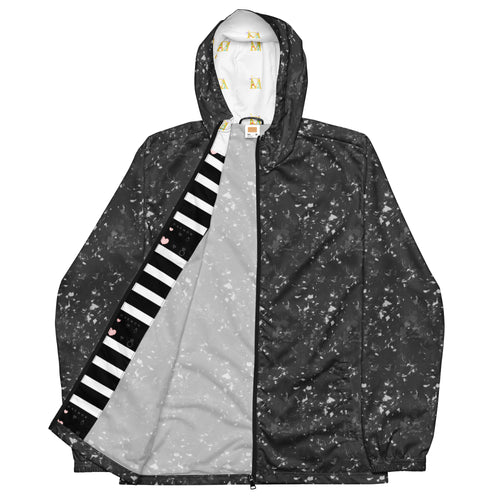 Daemon Autumn Dim men's windbreaker with all-over black print, lightweight outdoor jacket for stylish protection against the elements.