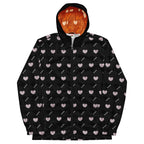 Daemon Gloomy Runners Intel Fepa Cappucio men's black windbreaker with all-over print, front view.