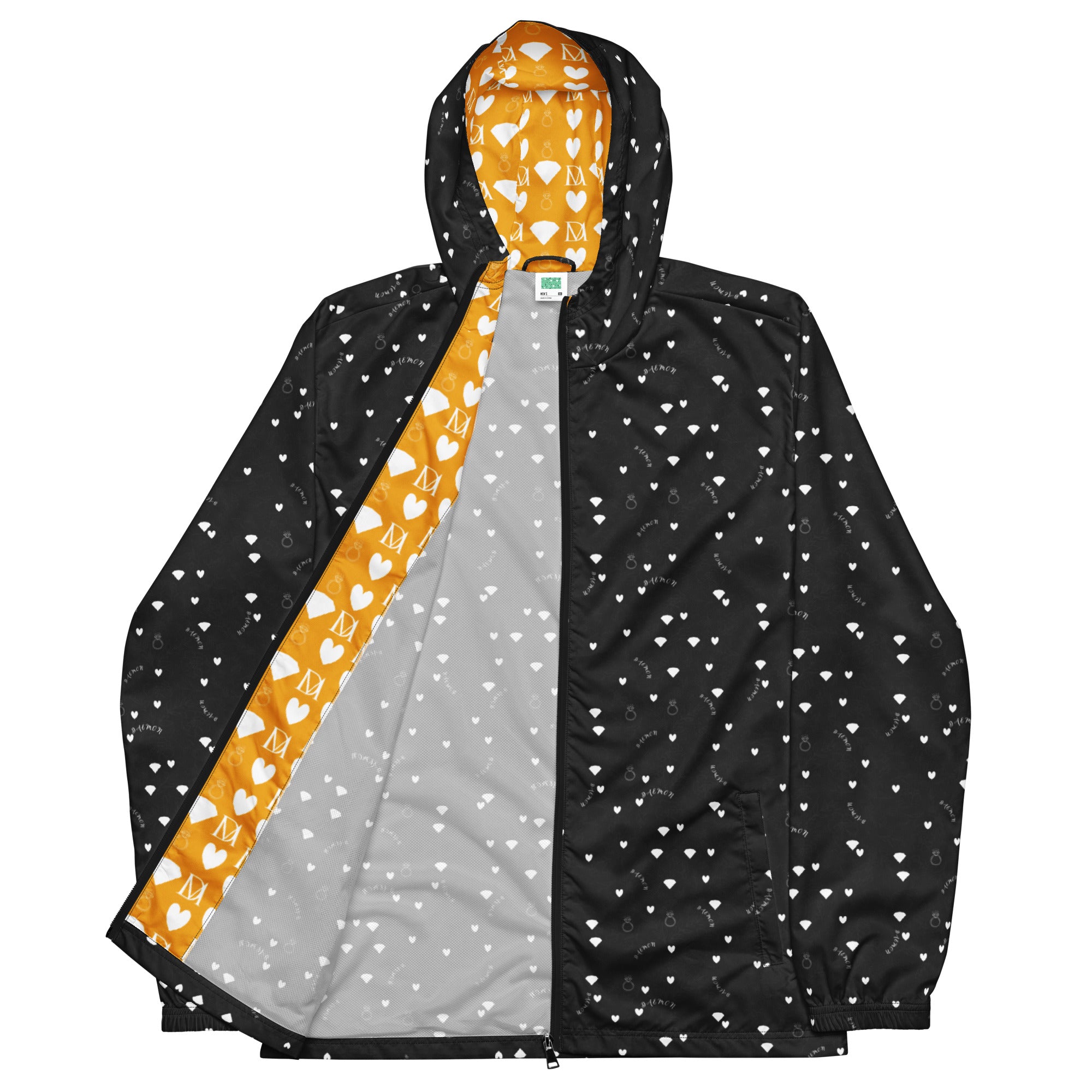 Daemon Luxury Florette Rebirth Stealth Era men's black windbreaker with all-over floral print front view