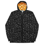 Daemon Luxury Florette Rebirth Stealth Era men's black windbreaker with all-over floral print, front view showing detailed design.