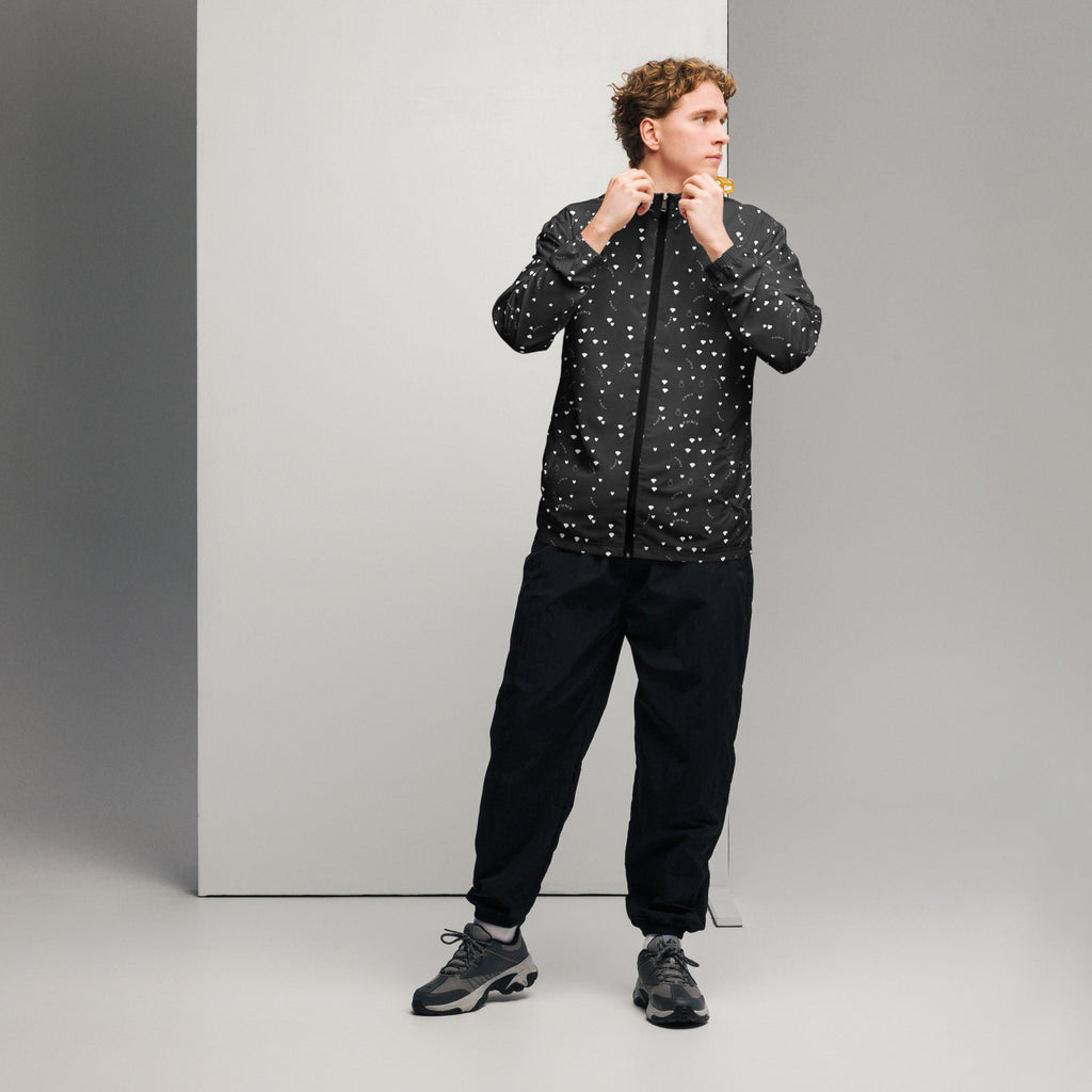 Daemon Luxury Florette Rebirth Stealth Era men's black windbreaker with all-over floral print front detail