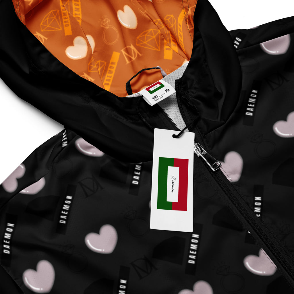 Daemon Gloomy Runners Intel Fepa Cappucio black men's windbreaker with all-over print and lightweight, sporty design.
