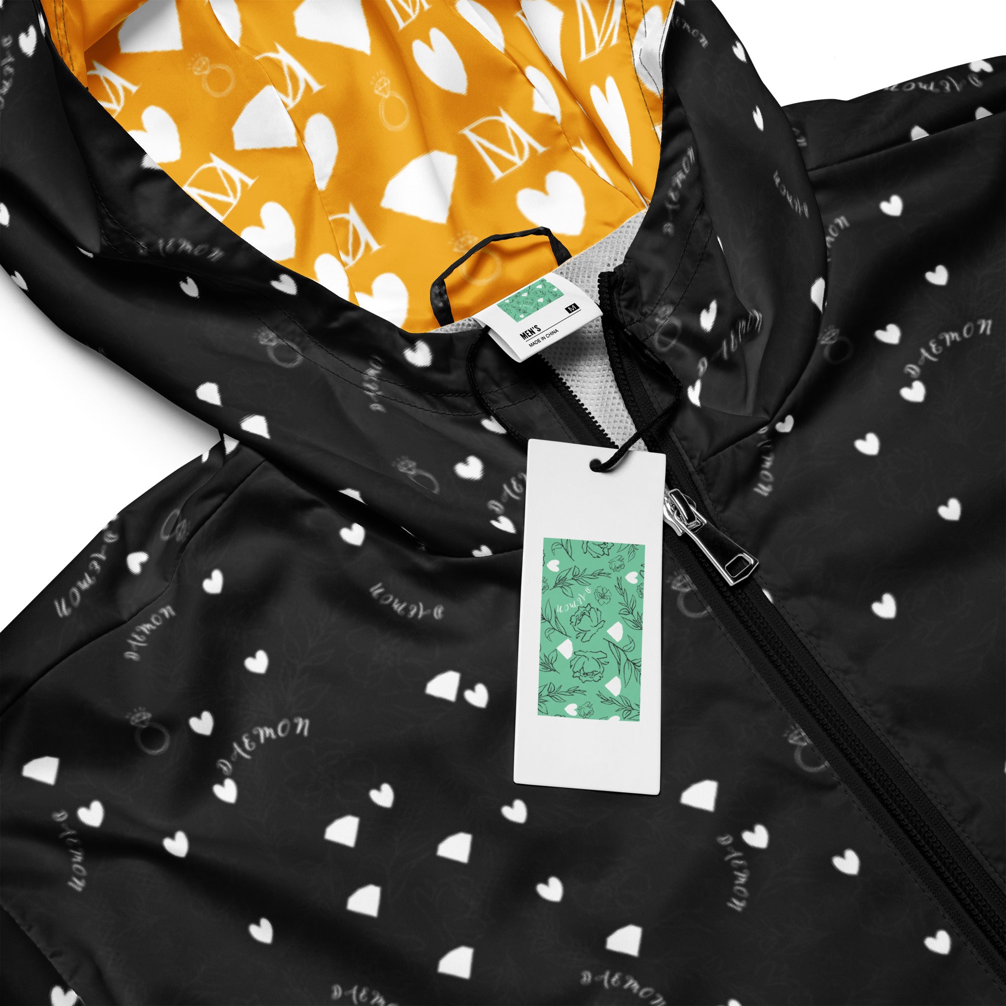Daemon Luxury Florette Rebirth Stealth Era men's black windbreaker with all-over floral print and lightweight design.