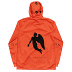 Daemon Angelic Fire men's windbreaker jacket with all-over angel and fire print on white background.