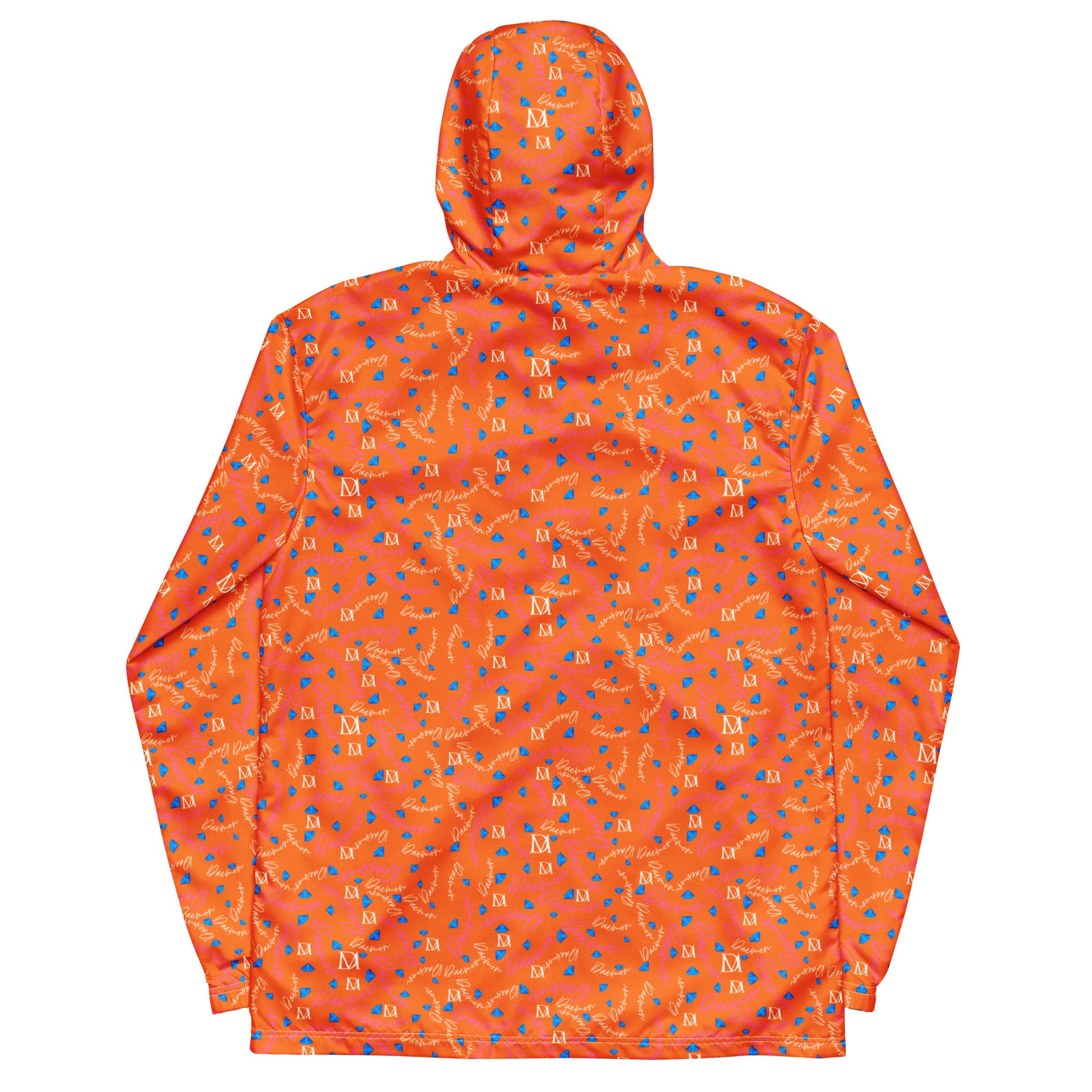 Daemon Luxury Picasso Mirrors Solar Magenta windbreaker jacket with all-over print, shown from the back.