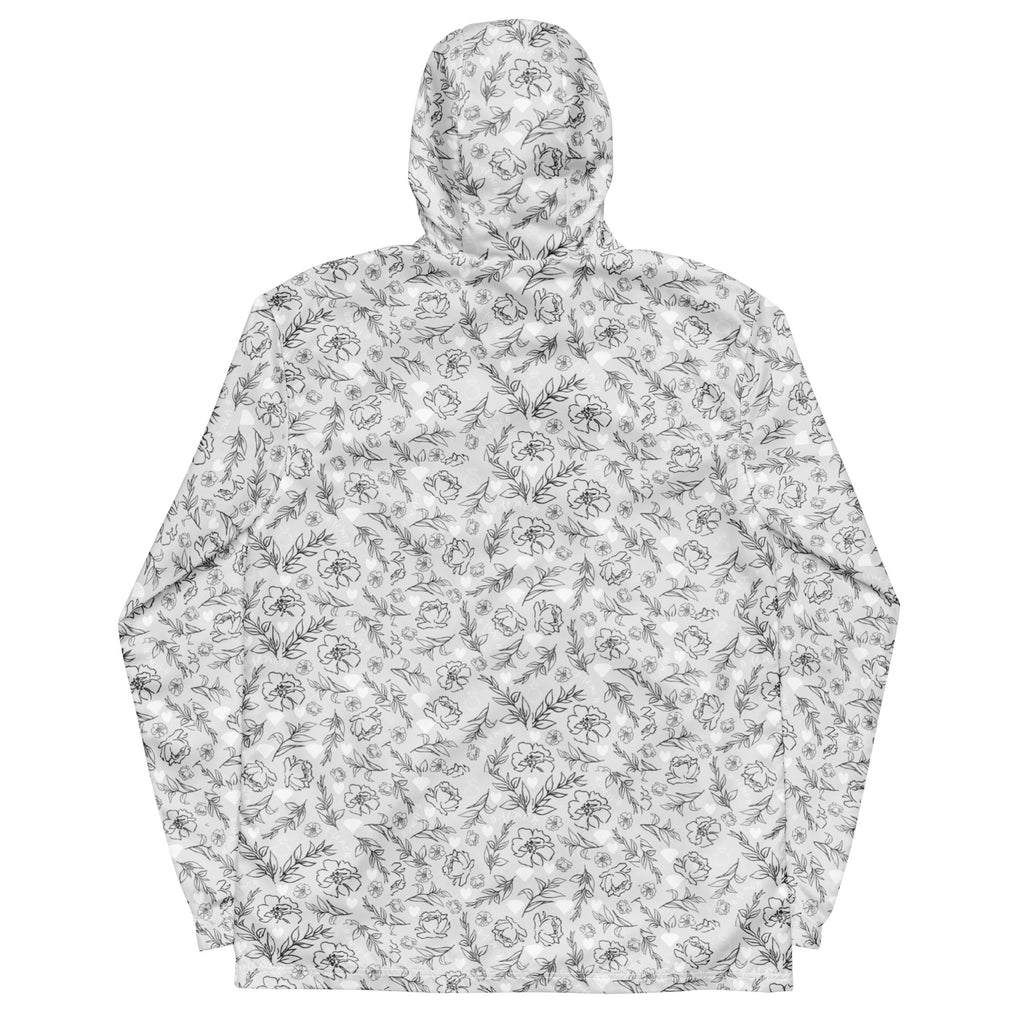 Daemon Luxury Florette Rebirth men's windbreaker with all-over white floral print, lightweight and stylish outdoor jacket.