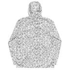 Daemon Luxury Florette Rebirth men's windbreaker with all-over white floral print, lightweight and stylish outdoor jacket.