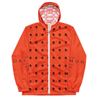 Daemon Angelic Fire men's white windbreaker jacket with all-over angelic flame print, lightweight and stylish outdoor wear.
