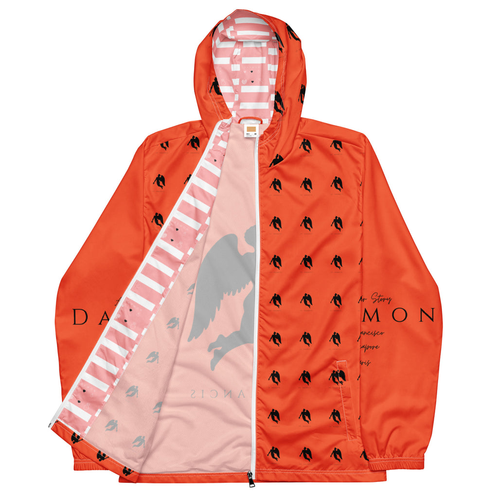 Daemon Angelic Fire men's windbreaker with all-over white print, lightweight and stylish for casual wear.