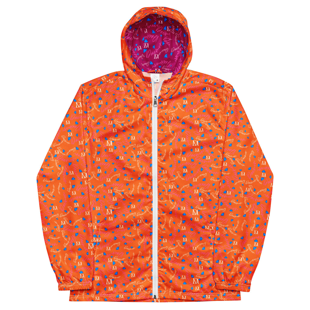 Daemon Luxury Picasso Mirrors Solar Magenta men's windbreaker with all-over print, white front design, lightweight and stylish.