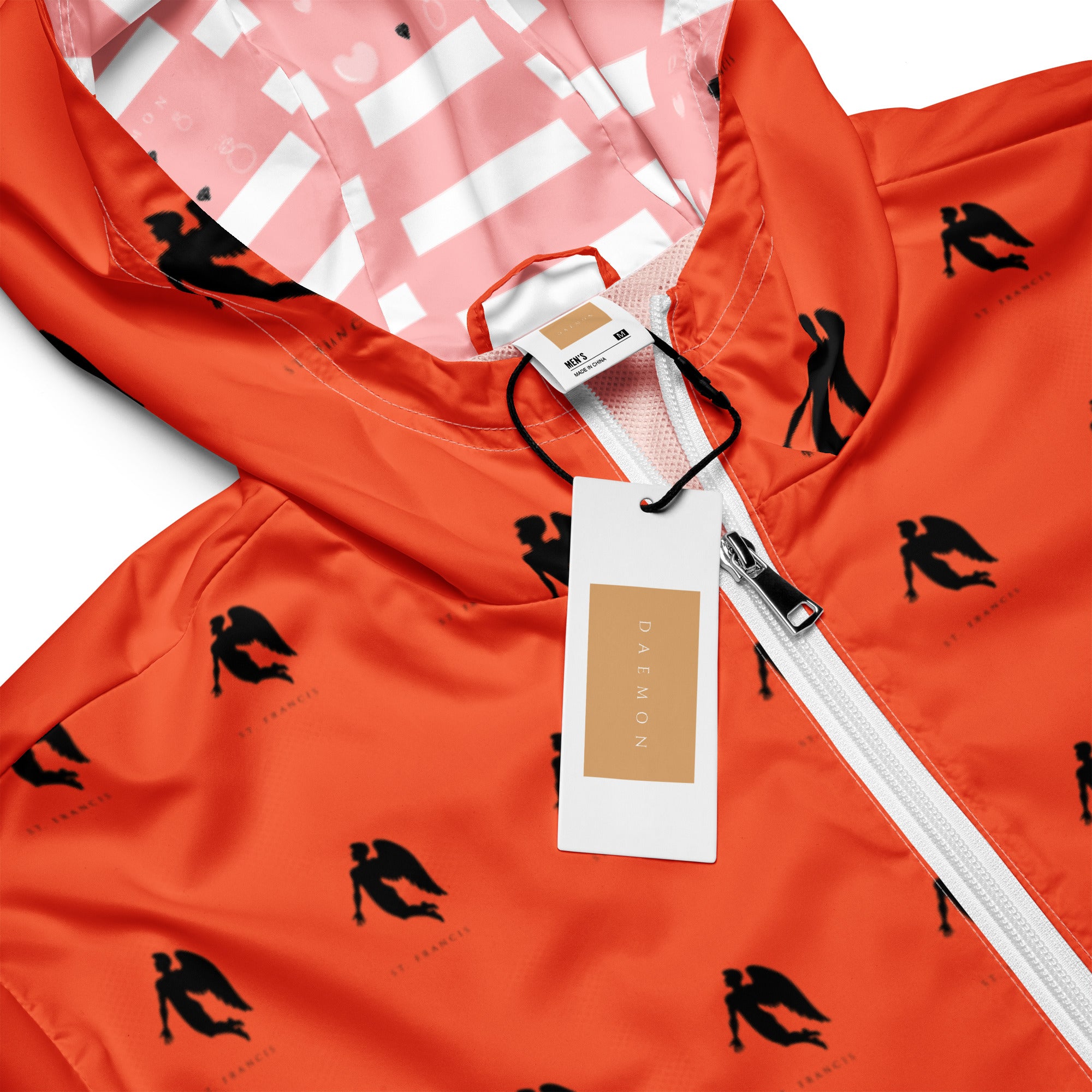 Daemon Angelic Fire men's windbreaker with all-over angelic fire print, lightweight white jacket perfect for casual wear.