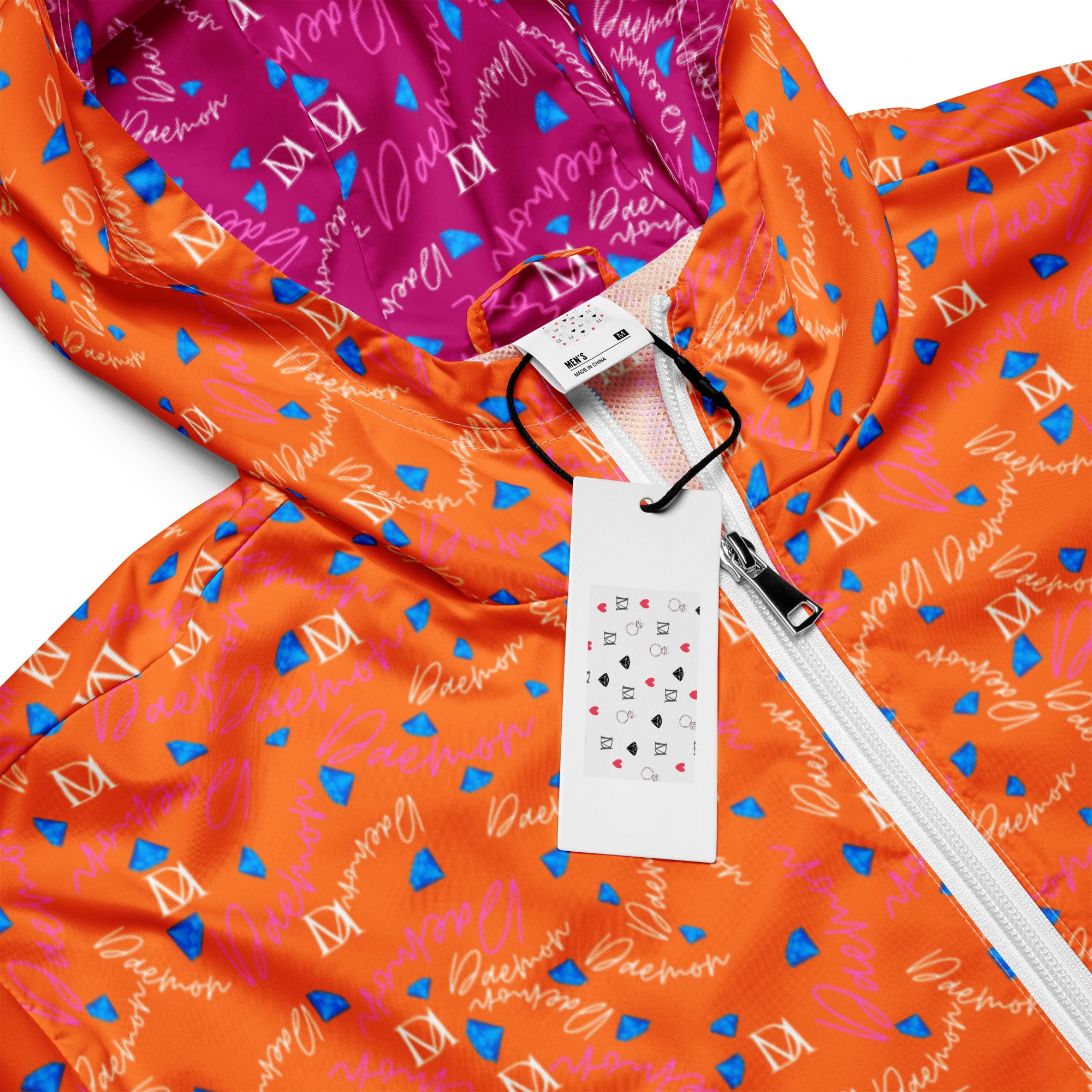 Daemon Luxury Picasso Mirrors Solar Magenta men's windbreaker with all-over print and lightweight design.