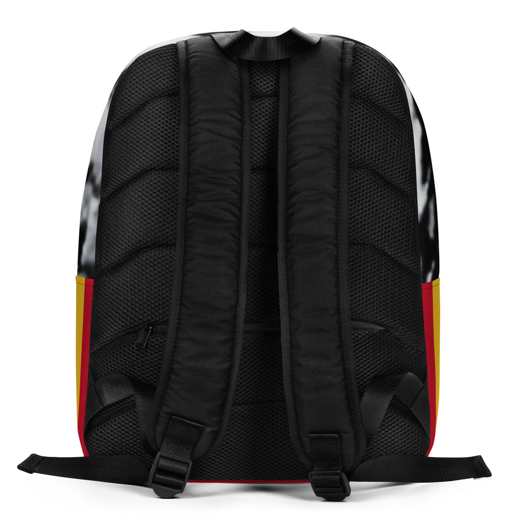 Daemon Makara Coroner SERPENTINE backpack with all-over-print white background and ruby stone design, featuring minimalist style.
