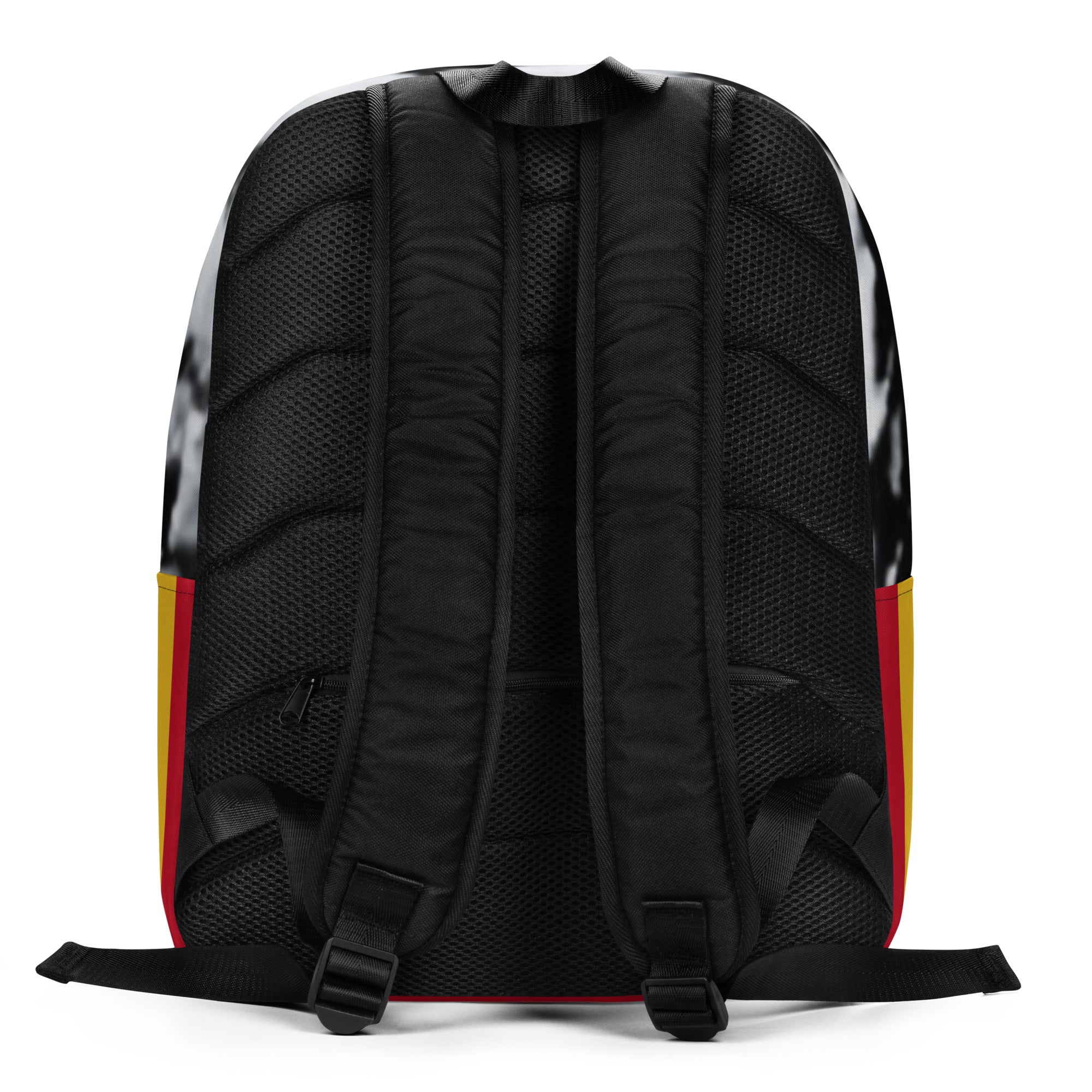 Daemon Makara Coroner SERPENTINE backpack with all-over-print white background and ruby stone design, featuring minimalist style.