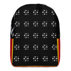 Daemon Makara Coroner SERPENTINE backpack featuring all-over white print with ruby stone accents and minimalist design.