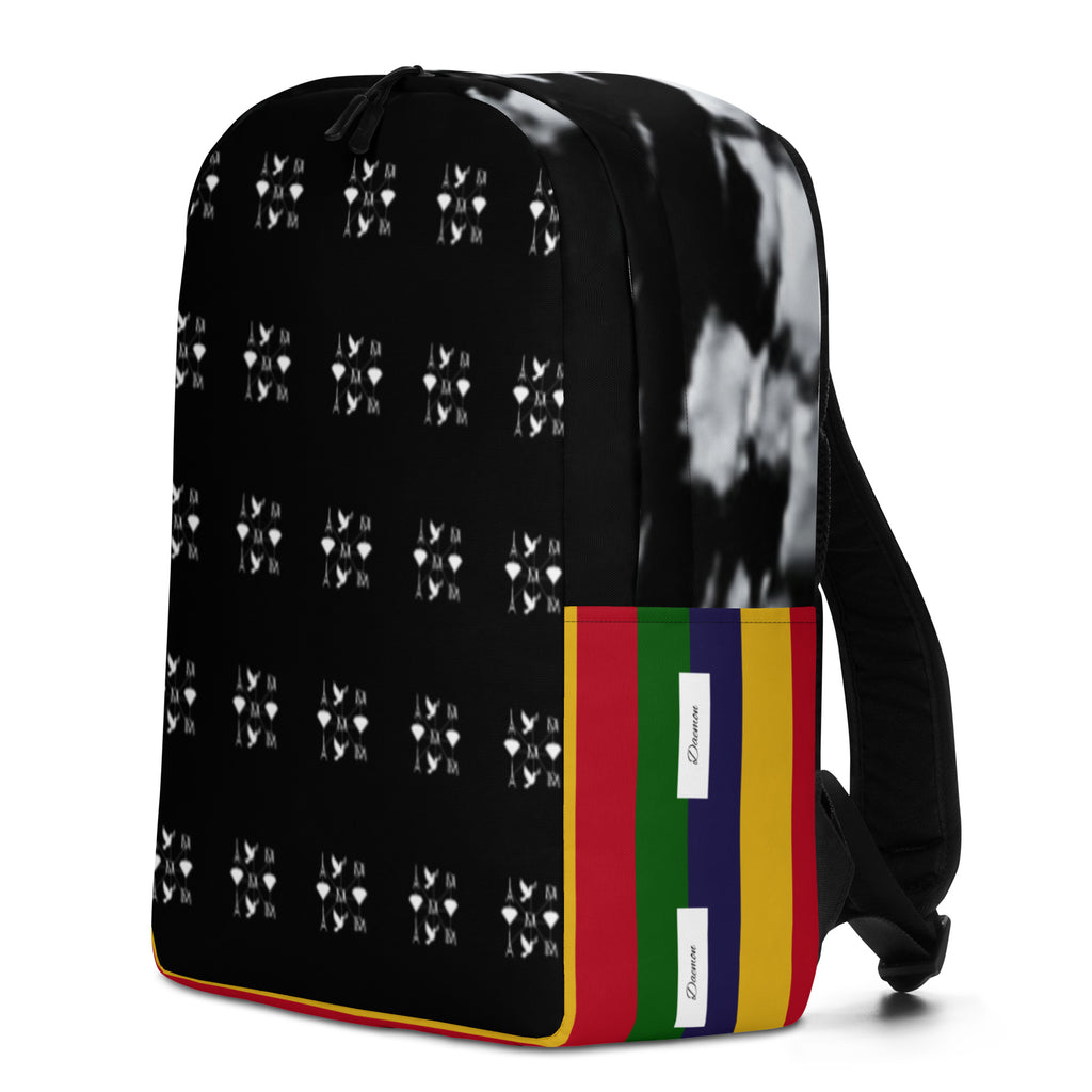 Daemon Makara Coroner SERPENTINE backpack featuring all-over print with ruby stones on a minimalist white design.