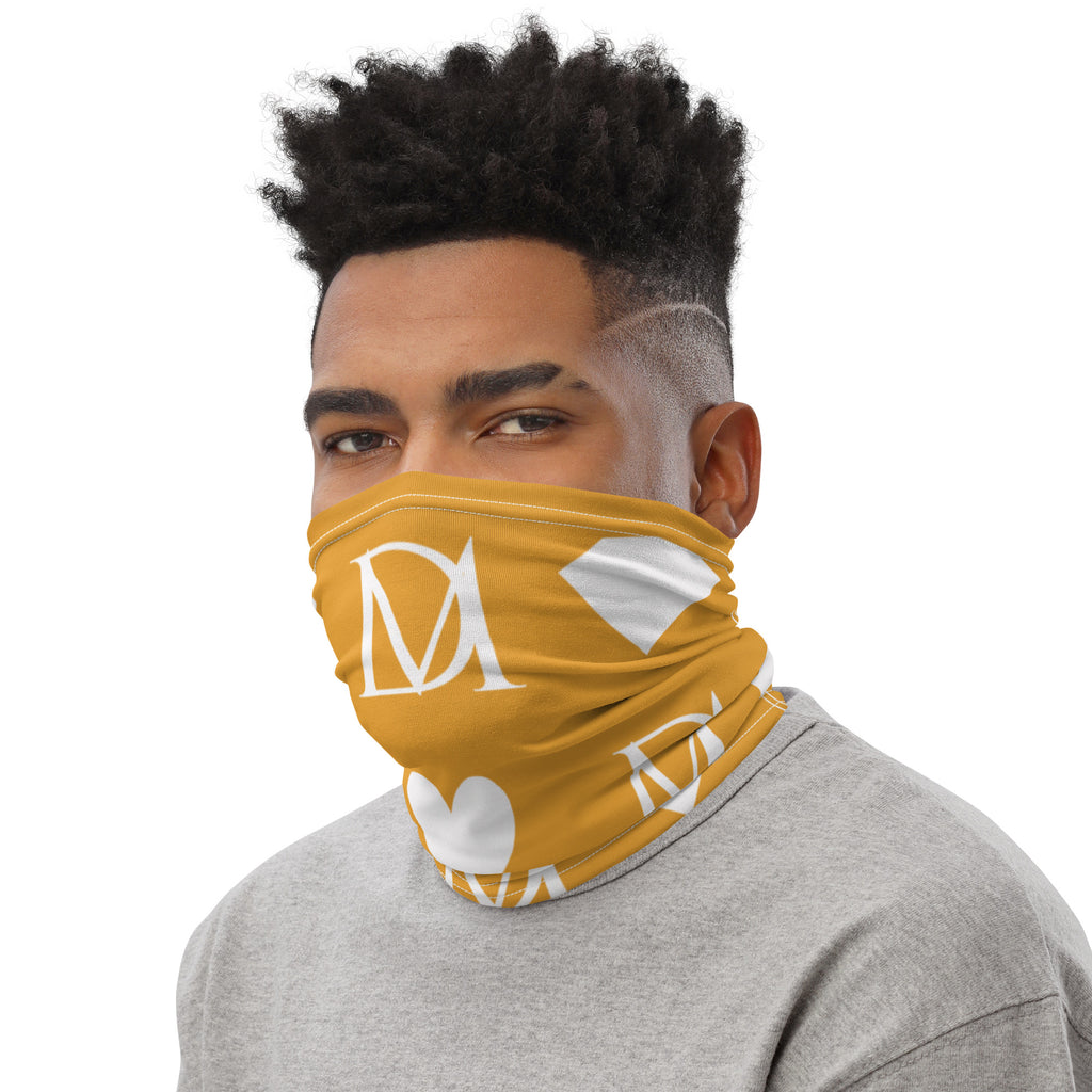Daemon Frosted Diamonds Tarmin Honeybees all-over-print neck gaiter in white, showcasing a detailed honeybee and diamond pattern.