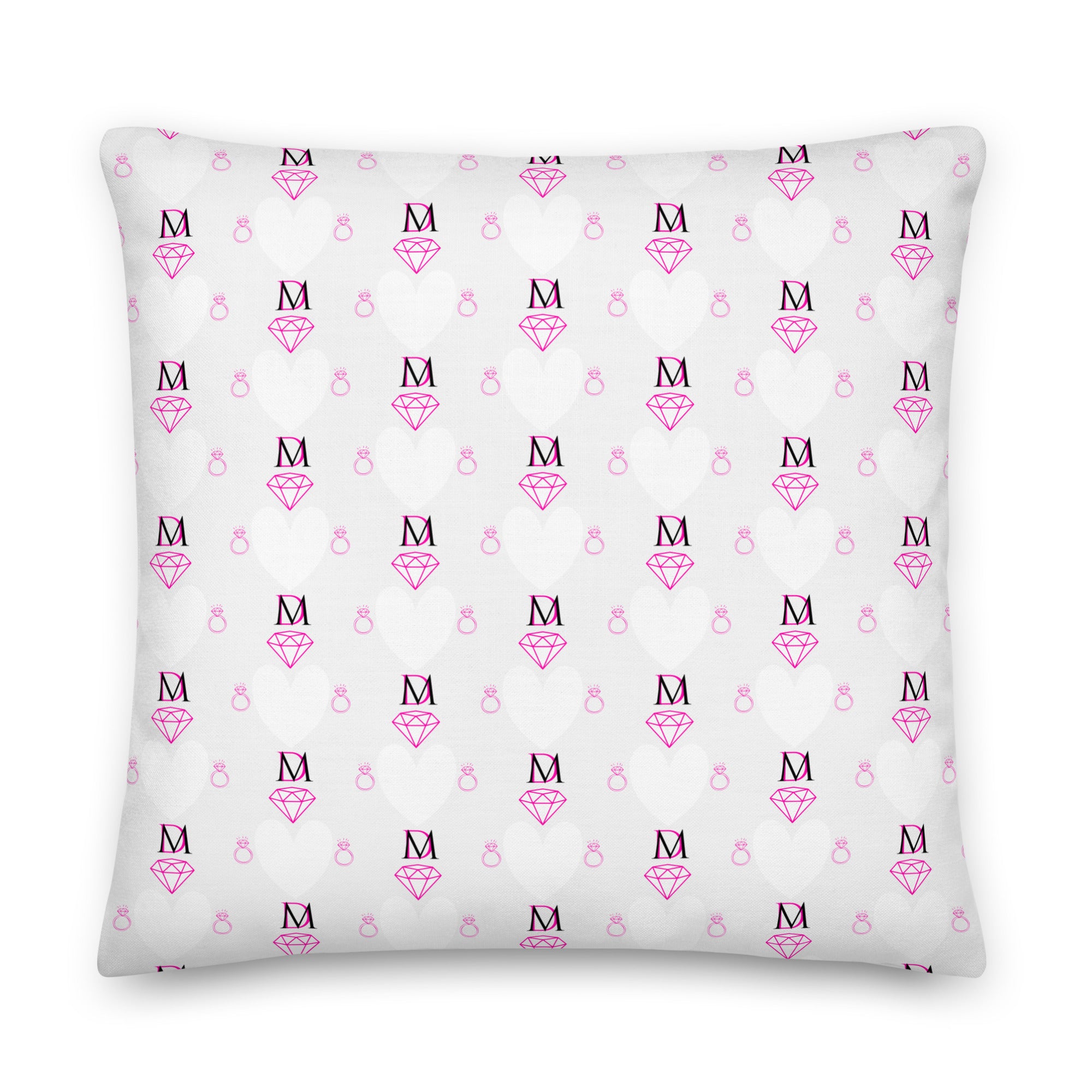 Frosted Hearts Artica premium 22x22-inch decorative pillow by Daemon Luxury with all-over heart pattern and soft fabric.