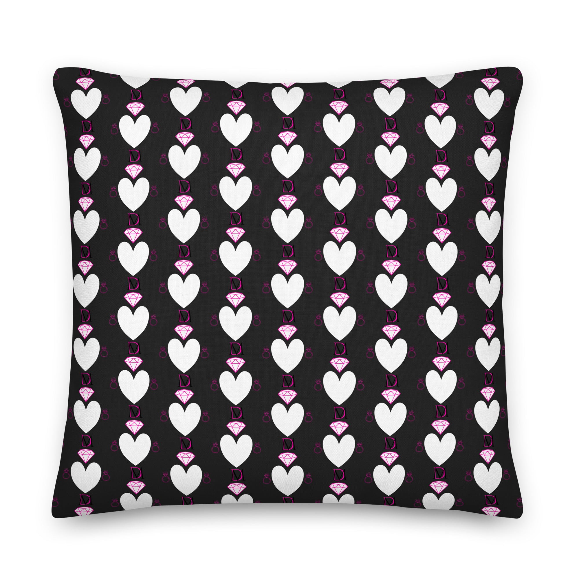 Frosted Hearts Nemesis luxury pillow with all-over print design, 22x22 inches, featuring a soft, decorative cushion for bedroom decor.