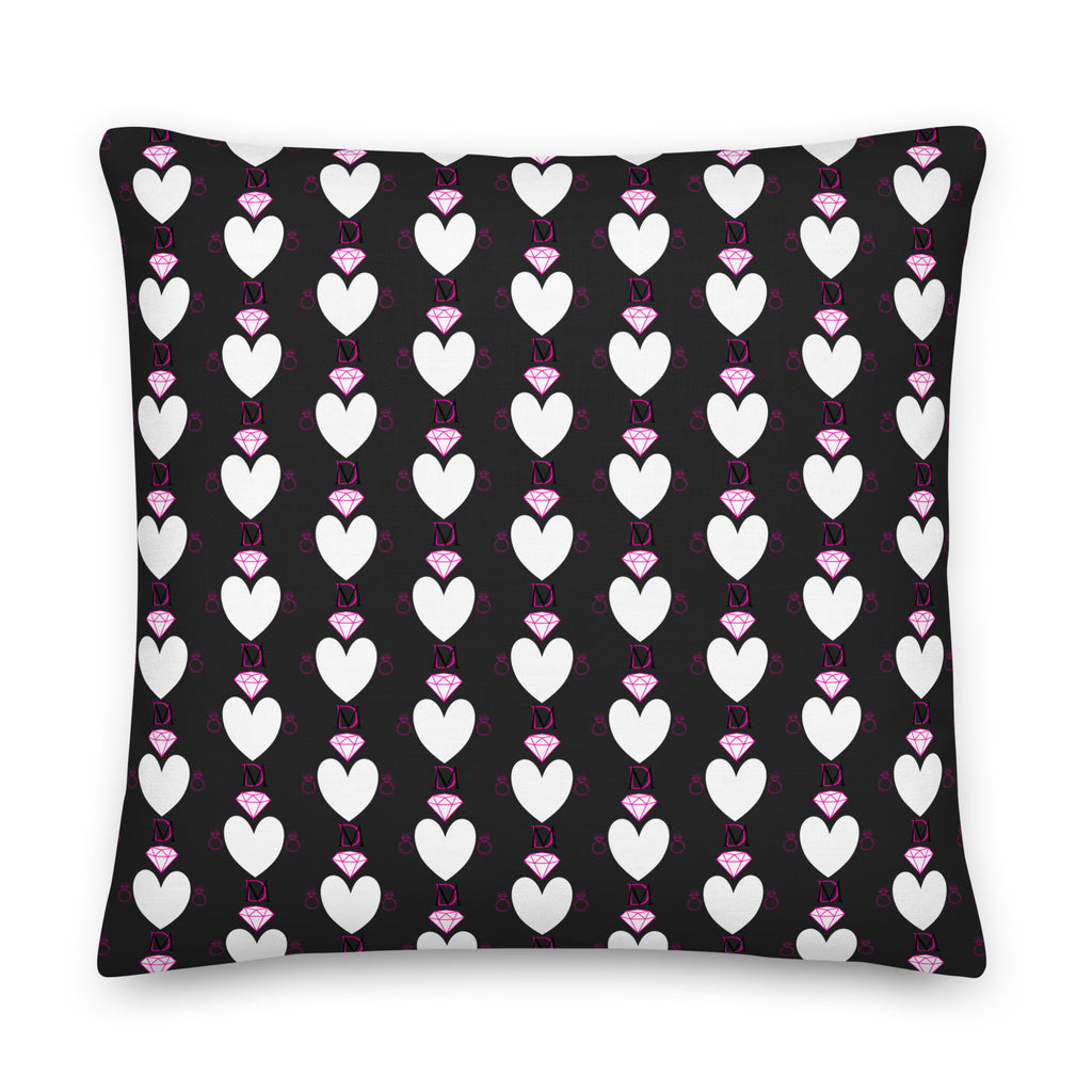 Daemon Luxury Frosted Hearts Nemesis bed pillow with all-over-print design, 22x22 inch premium decorative cushion.