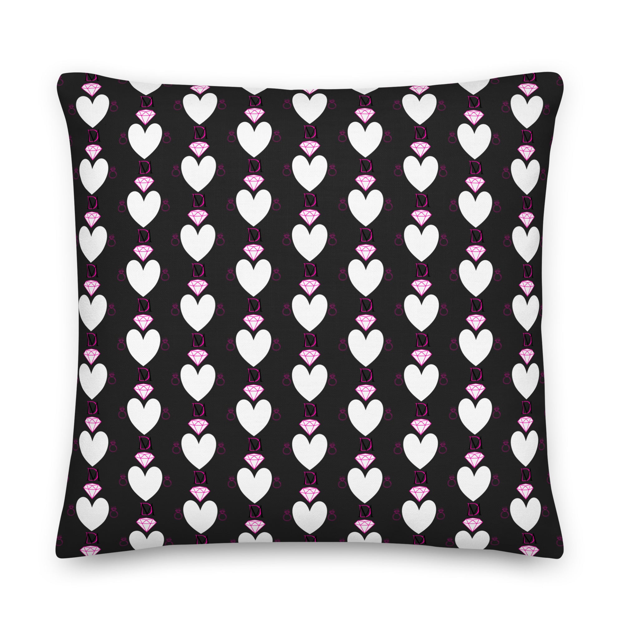 Daemon Luxury Frosted Hearts Nemesis bed pillow with all-over-print design, 22x22 inch premium decorative cushion.