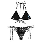 Daemon Luxury Frosted Diamonds Dolce Scusa all-over-print recycled string bikini in white, showing the back view with vibrant diamond pattern.