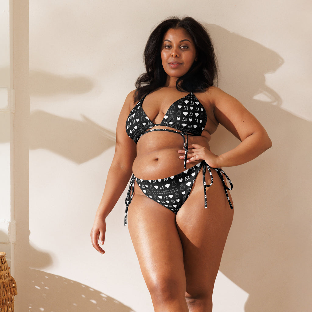 White Dolce Scusa Frosted Diamonds all-over-print recycled string bikini by Daemon Luxury, front view.