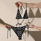 Recycled string bikini from Daemon Luxury with frosted diamond all-over print in white, front view showcasing eco-friendly swimwear.