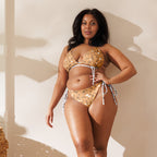 Daemon Luxury Florette Rebirth Sienna Dulce Scusa recycled string bikini with all-over white print, front view.