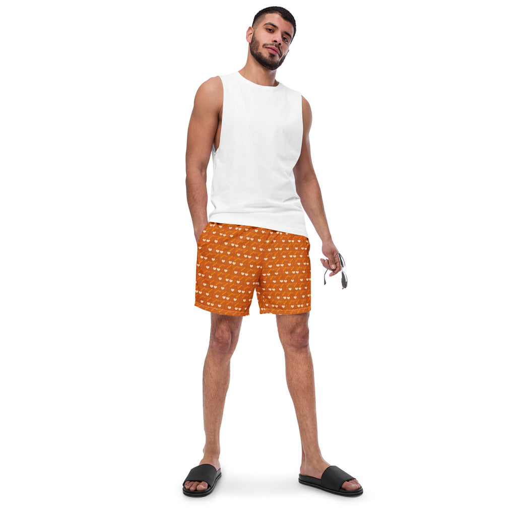 Daemon Luxury Gloomy Runner Honey swim trunks with all-over print, recycled fabric, front view, stylish men's beachwear.