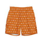Daemon Luxury Gloomy Runner Honey all-over-print recycled swim trunks with white front design.