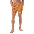 Daemon Luxury Tarmin Dim Sun Glow recycled swim trunks with all-over print, white front design, casual beachwear for men