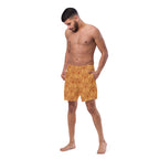 Daemon Luxury Tarmin Dim Sun Glow swim trunks with all-over recycled print, white fabric, front view, stylish and eco-friendly beachwear