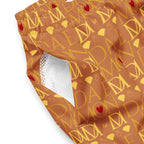 Daemon Luxury Tarmin Dim Sun Glow swim trunks with all-over white recycled print, stylish men's swim shorts.