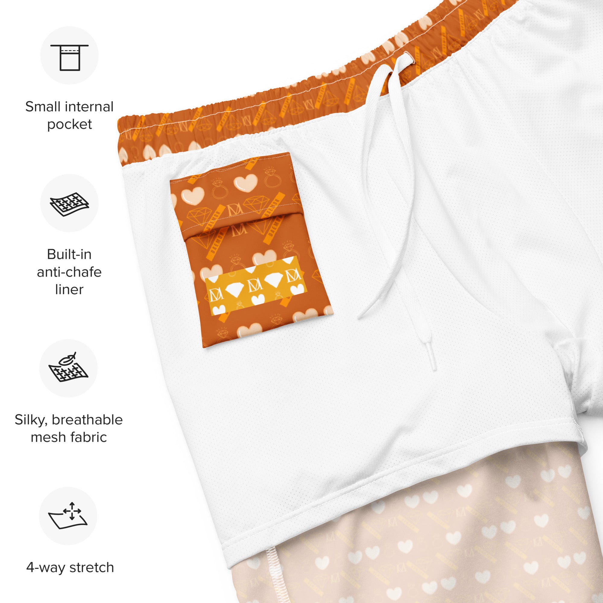 Daemon Luxury Gloomy Runner Honey swim trunks with all-over print, recycled fabric, casual fit, and vibrant design.