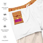 Daemon Luxury Tarmin Dim Sun Glow recycled swim trunks with all-over white print, designed for stylish beach or poolside wear.