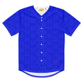 Recycled white unisex baseball jersey by Daemon Luxury with all-over indigo electrical print, featuring a classic baseball style.