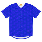 Recycled white unisex baseball jersey by Daemon Luxury with all-over indigo electrical print, featuring a classic baseball style.