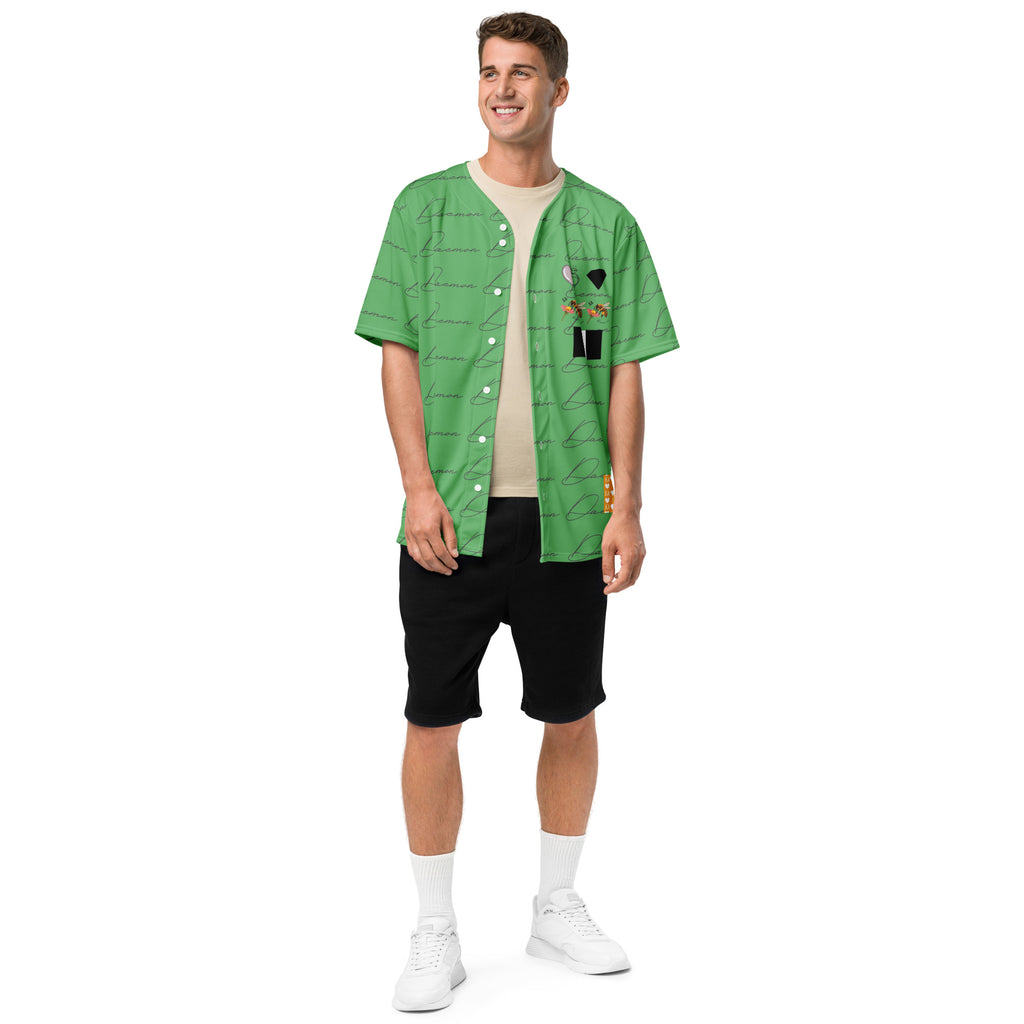 Recycled white unisex Daemon Luxury Honeybee California signature gardens baseball jersey with all-over print design.