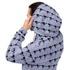 Daemon Gloomy Runners Lavished Valentino unisex hoodie with all-over recycled print, white fabric and hooded design.