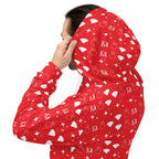 Unisex Daemon Frosted Diamonds Stardust hoodie with all-over white recycled print and hood, front view showing detailed design.