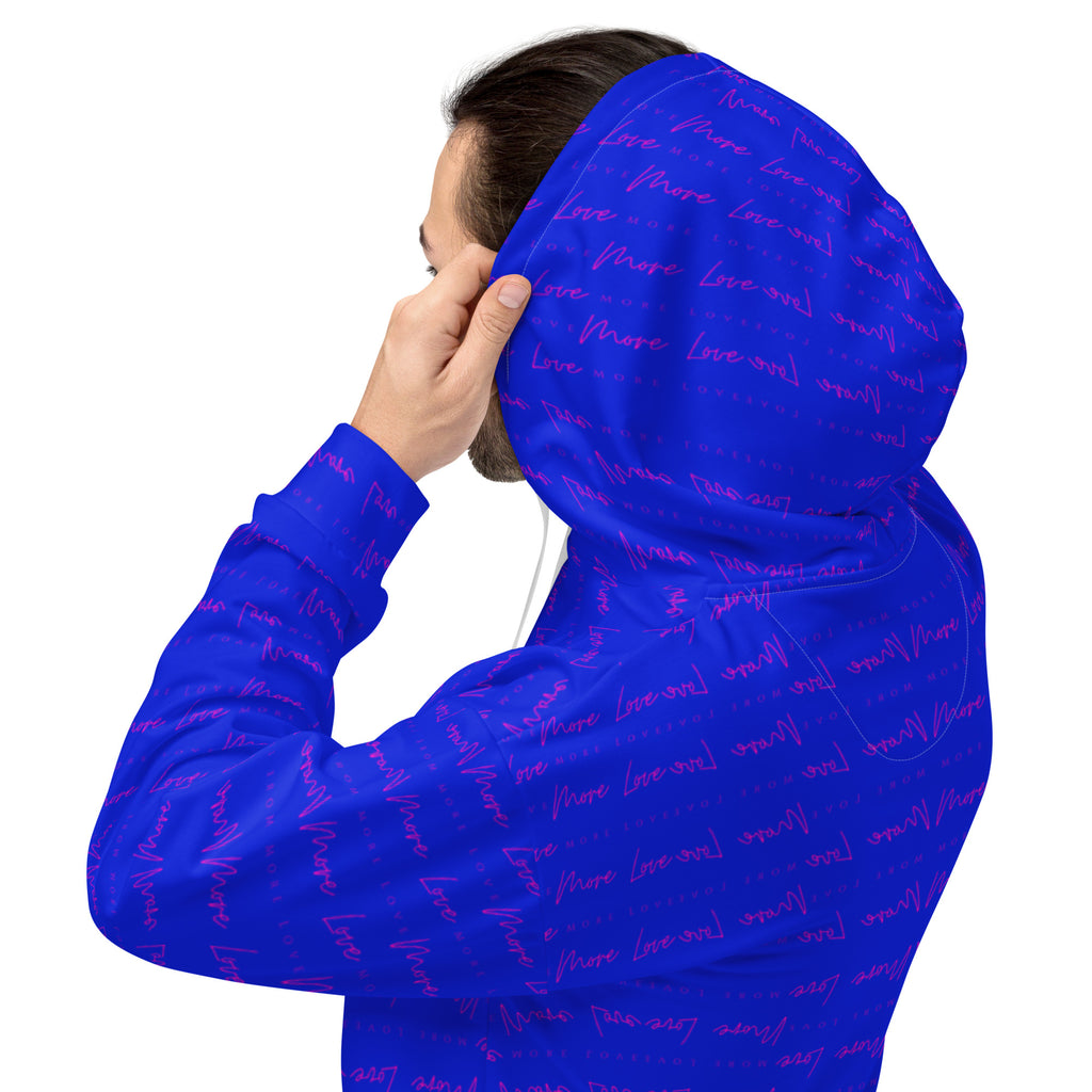 Unisex white hoodie with all-over recycled print featuring Picasso-inspired artwork, branded Daemon Luxury.