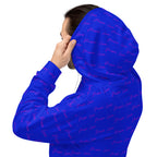 White recycled unisex hoodie with all-over electric signature move print from Daemon Luxury, featuring a hood and casual fit.