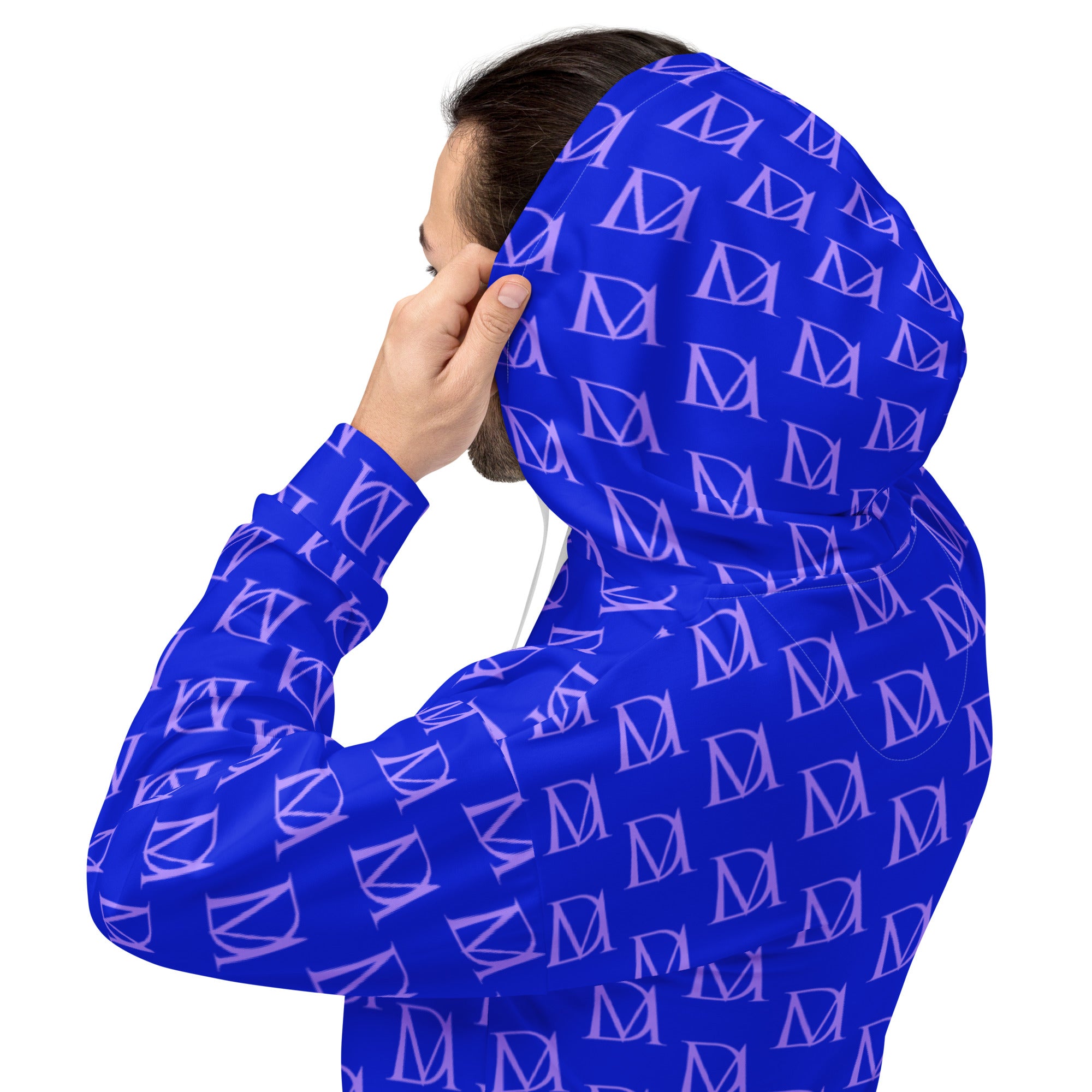 Daemon Luxury ELECTRICA Lilac Relay unisex hoodie with all-over recycled print, white back, and cozy hoodie design.