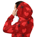 White unisex hoodie by Daemon Luxury featuring all-over print with Supreme Models Foreigners Luv design on the back.