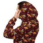 Recycled white unisex hoodie with all-over Honeybee Shores Gardena Dawn print by Daemon Luxury, featuring a hood and casual fit.
