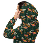 Recycled white unisex hoodie with all-over honeybee shores print and hood, by Daemon Luxury.