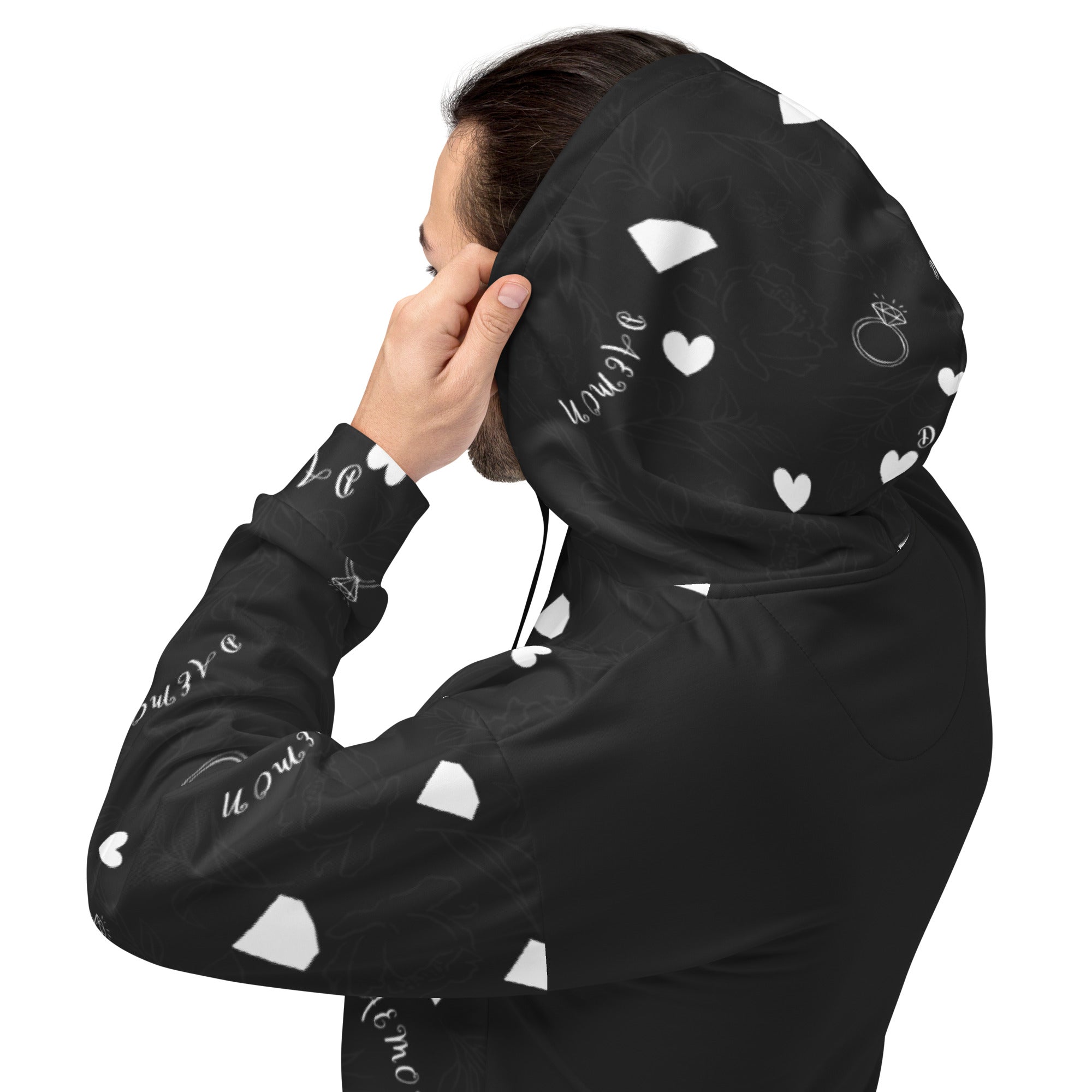 Daemon Luxury Florette Rebirth honeybee less unisex hoodie with all-over recycled print on white background