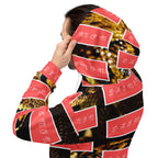 Recycled white unisex hoodie with all-over serpentine Nicaragua print by Daemon Luxury, featuring a hood and casual fit.
