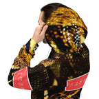 Recycled white unisex hoodie with all-over serpentine Nicaragua print, featuring a hood and casual fit from Daemon Luxury.